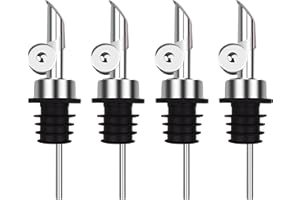 LUBISE 4 Pcs Olive Oil Dispenser, Speed Liquor Pour Spout with Flip Top, Stainless Steel Auto Pour Spouts for Liquor, Oil, Vinegar, Syrup and Other Liquid Bottles