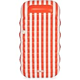 FUNBOY Orange &amp; White Cabana Striped Mesh Pool Lounger Water Hammock | Built-in Pillow, 70" Pool Float, For Adults, Swimming Pool Accessories &amp; Tanning