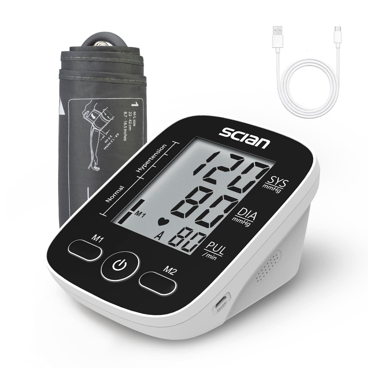 Scian Blood Pressure Monitors Upper Arm Blood Pressure Machine for Home Use, Automatic Heart Rate Monitor & BP Cuff Kit with Large Cuff 22-42cm, Large LCD Display, 2×90 Memory (Black)