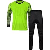 DRHOM Kids Boys Padded Goalkeeper Jersey and Pants Set Long Sleeves Goalie Soccer Shirt Training Uniform Activewear