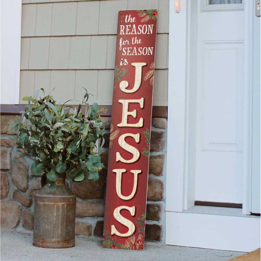 Yard Signs - My Word! The Reason for the Season Is Jesus - Christmas Holiday Porch Board Welcome Sign and Porch Leaner for Front Door, Porch, Yard, Deck, Patio, or Wall - Indoor Outdoor Decorative Farmhouse Rustic Vertical Porch and Yard Decor – 8”x46.5”