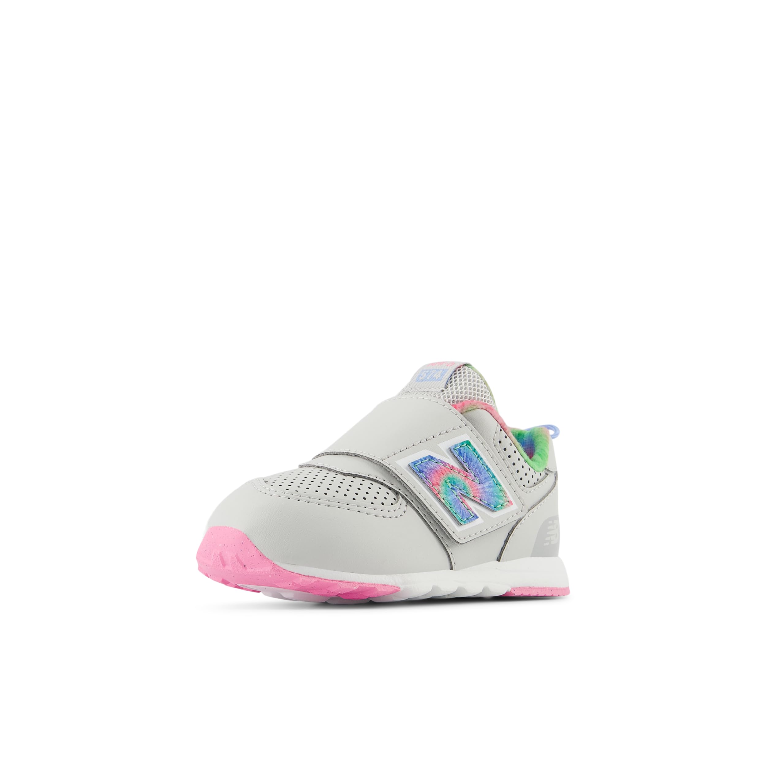 New Balance Kid's 574 V1 New-B Hook and Loop Sneaker, Grey Matter/Signal Pink, 3 XW Infant Image
