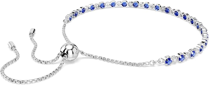 Matrix Tennis Armband, Rhodiniertes Damenarmband mit Klaren und Blauen Zirkonia in Gemischten Rundschliffen, Mit Kugelschiebeverschluss, Armbandlänge: 24 cm, Armbandbreite: 0.3 cm