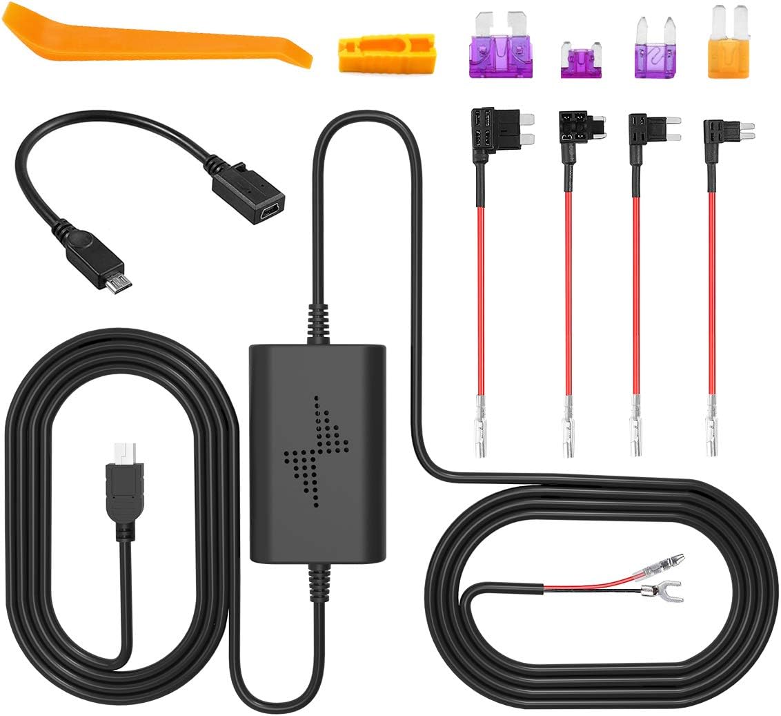 Dash Cam Hardwire Kit, 10ft Mini/Micro USB Hard Wire Kit Fuse for Dashcam, DC 12V-30V to 5V Car Dash Camera Charger Power Cord Add Circuit Fuse Holder, Low Voltage Protection