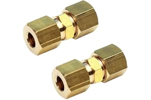 BOUTI1583 Ice Maker Water Line Brass Compression Tube Fitting, Union, 5/8” OD x 5/8” OD, 2 Pack