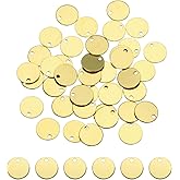 MECCANIXITY 40pcs Brass Round Stamping Blank DIY Label Tags 8mm/0.31inch for Craft, Pendant Decoration, 1.2mm/0.05inch Single Side Hole, Yellow