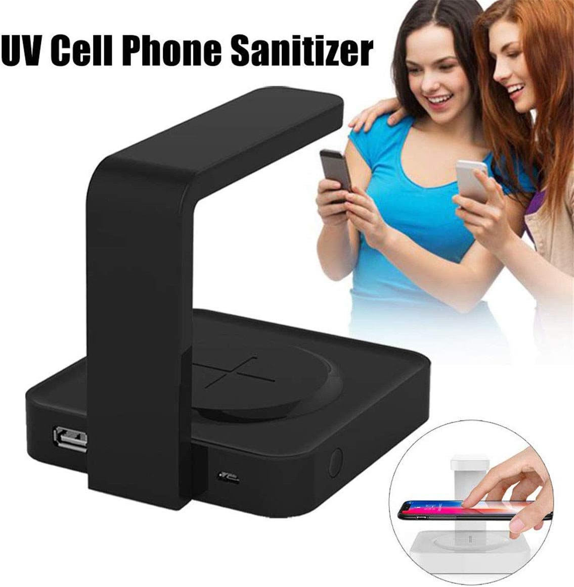 GJNWRQCY UV Cell Phone Sanitizer, Portable UV Smartphone Sanitizer, Universal Wireless Charger Phone Cleaner with USB Charging,Black