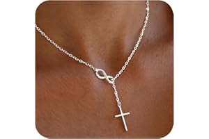 POXTEX Christian Gifts for Women Cross Necklace for Women 14K Gold/Silver Plated Infinity Long Charm Necklace Trendy Non Tarnish Waterproof Jewelry Religious Baptism Faith Gifts Christmas Stocking Stuffers
