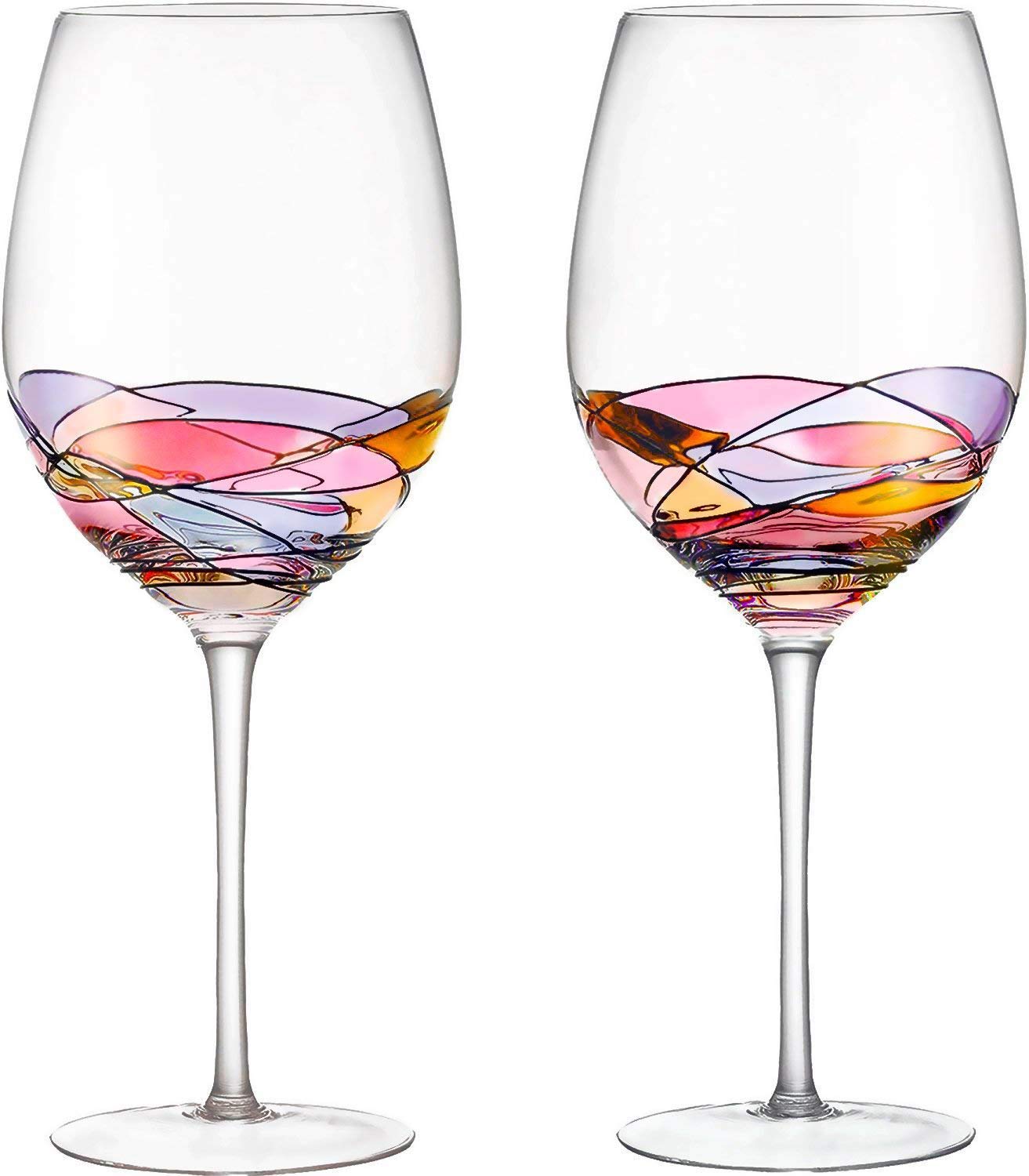 DAQQ Red Wine Glasses Set of 2 Hand Painted Designed with Strong