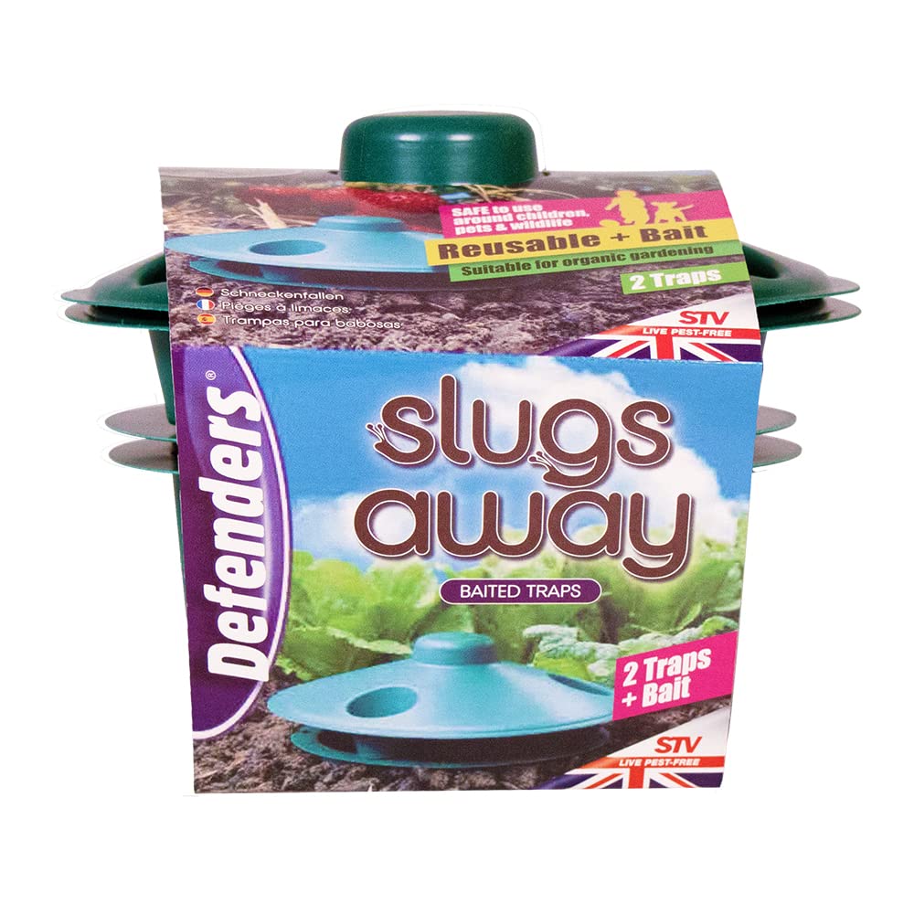 Defenders STV090 Slugs Away Ready-Baited Trap – Twinpack, Green, Poison-Free Reusable Snail and Slug Trap, 15.7 cm*15.2 cm*15.4 cm