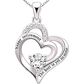 ALOV Jewelry Sterling Silver happy retirement the best is yet to come Love Heart Cubic Zirconia Pendant Necklace