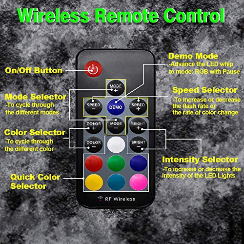2PCS SIZZLEAUTO 3ft ATV UTV LED Whip Lights RGB Lighted Antenna Whips RF Remote Control w/US Flag for Off Road Jeep Sand Rails Buggies 4X4 Quad Can-am Maverick Yamaha Polaris RZR - Thumbnail 2
