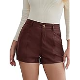 Rasutina Women Stretchy Leather Shorts High Waisted Dressy Shorts for Women Casual Faux Leather Shorts