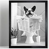 Biufo Bathroom Wall Decor Picture, Framed Dog Reading Newspaper Canvas Wall Art, Animal Poster Bathroom Restroom Decor (11"x14")