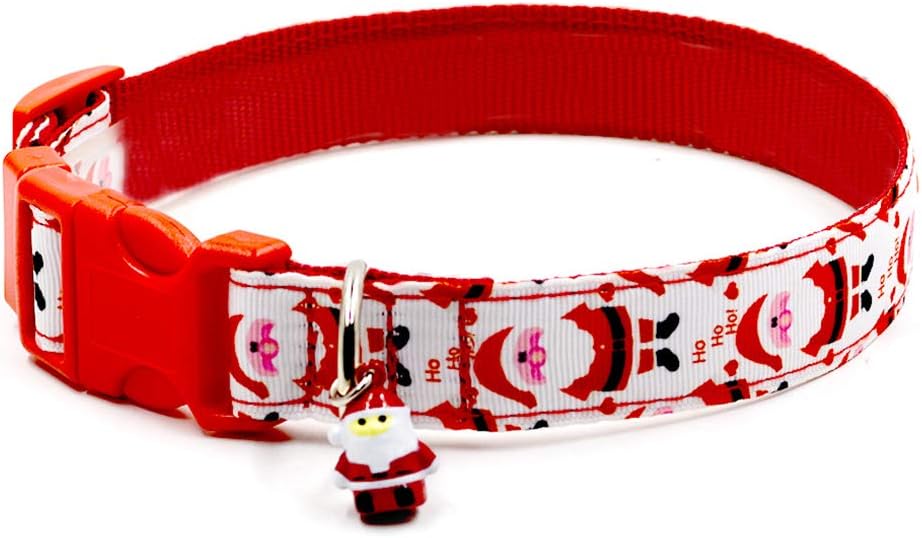 POPETPOP Christmas Pattern Dog Collar and Leash Set, Multiple-Use Long Polyester Training Lead
