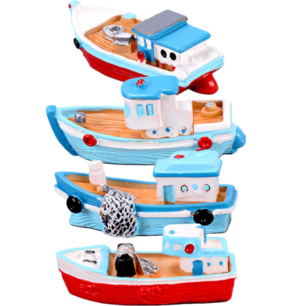 Toyvian 4 PACK Miniature Boat Dollhouse Boat Sea Fishing Boats Ornament Plastic Boat Ornament Resin Cruise Models Micro Landscape Boat Mediterranean Handmade Boats Toy, Random Style