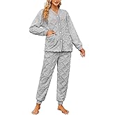 HEARTNICE Women Fuzzy Pajama Set Warm Fluffy Long Sleeve Sleepwear Plush Loungewear Thermal Nightwear with Pockets