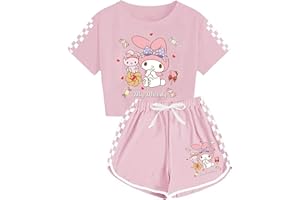 WANHONGYUE My Melody Crop Top T Shirt and Shorts Set Women Girls 2 Piece Short Sleeve Outfits Summer Active Tracksuits