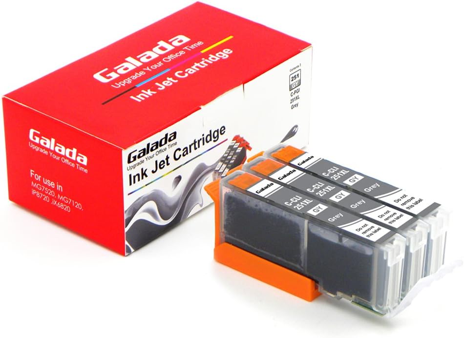 GALADA Compatible Ink Cartridge Replacement for Canon Pgi-250xl Cli-251xl 250 251 XL for Pixma Mg6320 Mg7120 Mg7520 Ip8720 Printer (Grey 3-Pack)