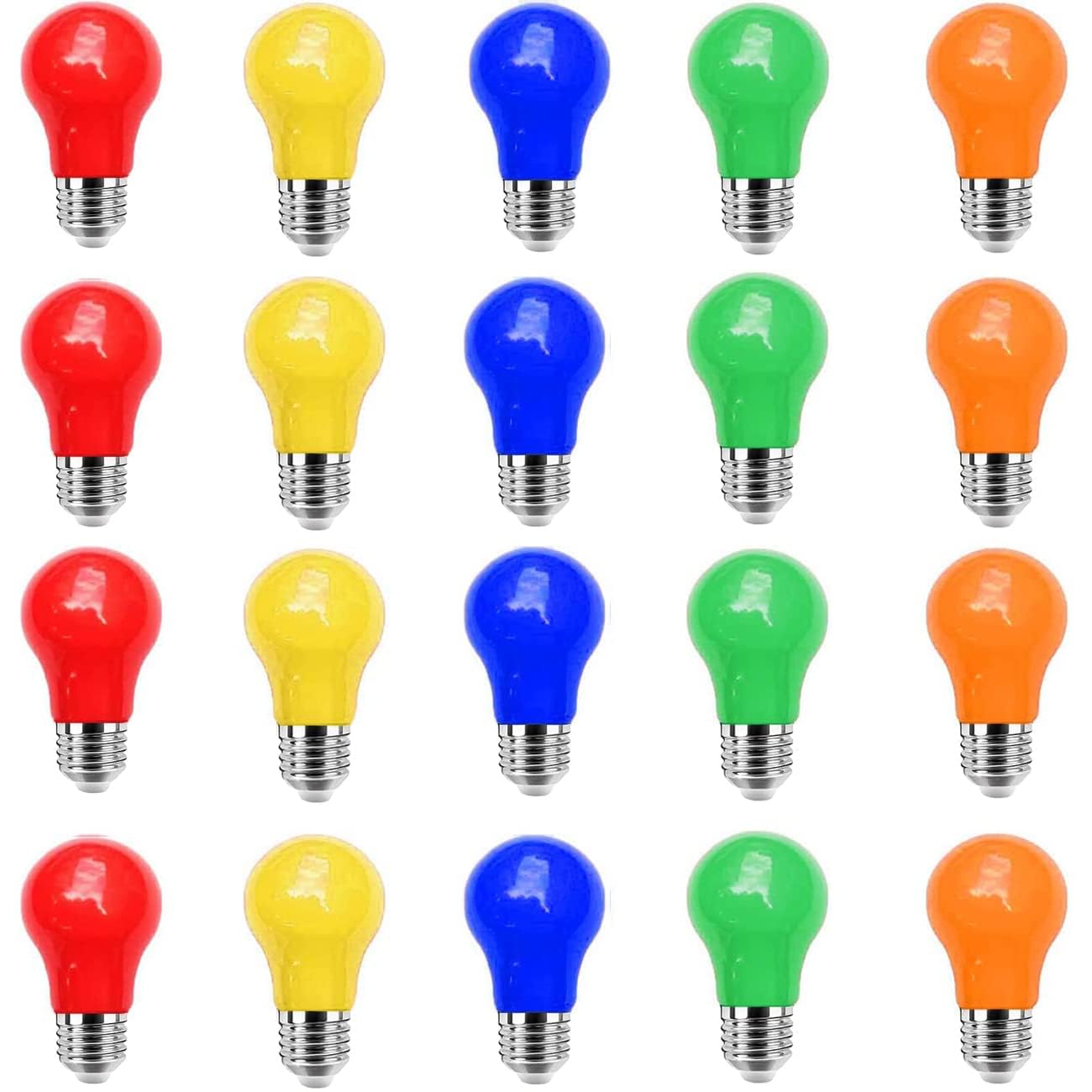 ZFQ 20 Pack 3W LED Color Light Bulb E27 A50 Screw Cap Multi-Colored Light Bulb for Outdoor Indoor String Patio Garden Party Christmas, Wedding, Bar, Party Night Lights, Mood Ambiance Decoration