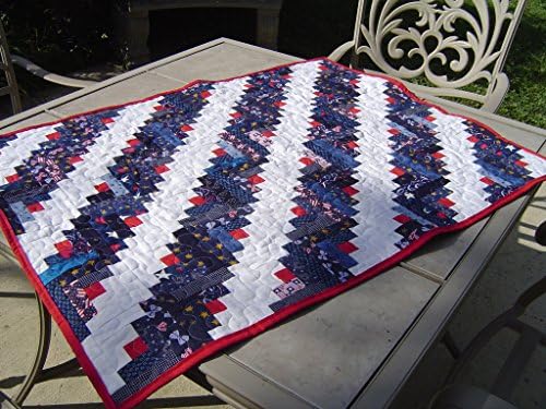Quilted Log Cabin Design Table Mat in Red/White&amp;Blue. Reversable,Patriotic