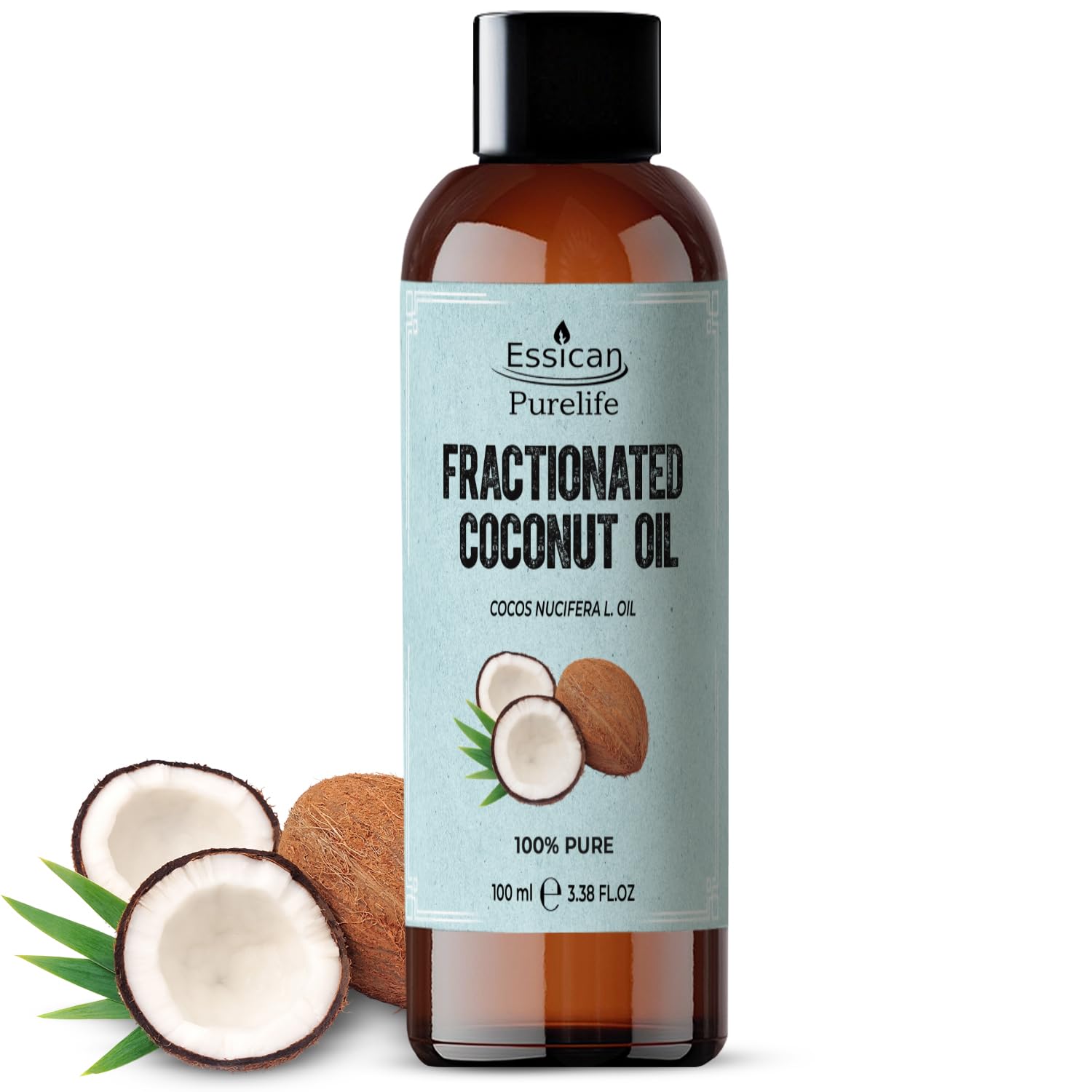 Essican Purelife, Pure Coconut Oil Liquid, 100ml MCT Fractionated Coconut Oil for Skin, Hair & Lip, Carrier Oils for Essential Oils Mixing & Massage, Supports Healthy Hair Growth & Hydrated Skin