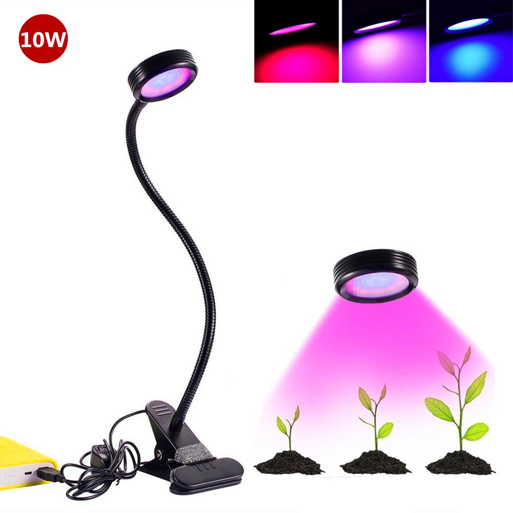 LED Plant Grow Light,Florally ClipOn 10W Adjustable 2 Level Dimmable