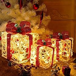 ATDAWN Set of 3 Lighted Gift Boxes Christmas