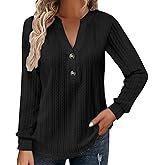 Women's Vertical Textured Henley V Neck Tops Short Long Sleeve Blouses Button Down Relaxed Fit Casual Office Fashion 2026