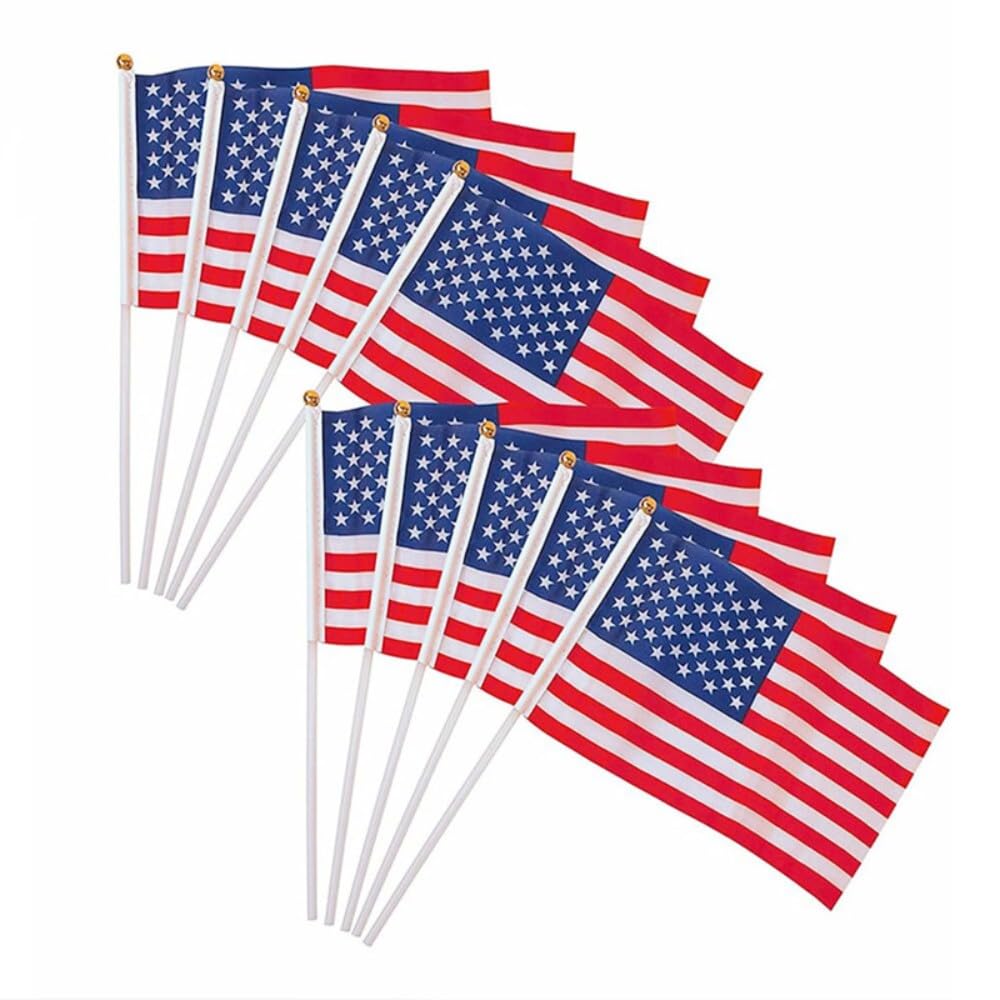 50 Packs American Small Flags USA Hand-hold Mini Flag Small Hand-waved United States Flag With Plastic Sticks Party Parade America Celebration Sports Football Game School Events Festival Decoration — image 1