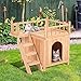 PawHut 2-Level Elevated Waterproof Outdoor Wooden Treehouse Cat Shelter With Balcoy