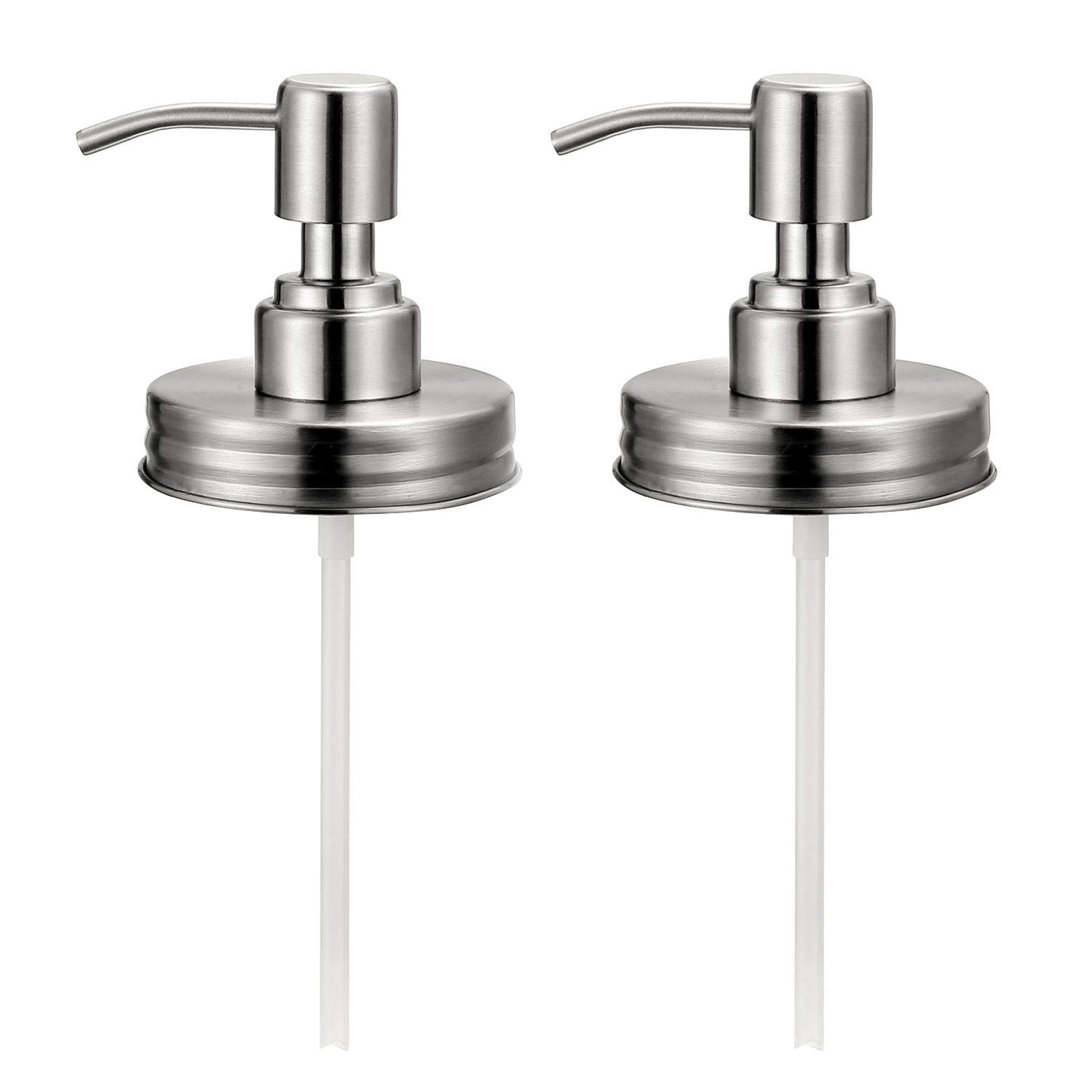 BTU Double Stainless Steel Soap Pump and Lotion Dispenser Lid,Replacement Rust Proof Soap and Lotion Dispenser Pump for Mason Jars or Other DIY Lotion Dispensers,2 in 1 Package (No Jars)