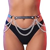 GEMILY Rave Leather Waist Chain Belt Black Goth Fashion Body Accessories for Women