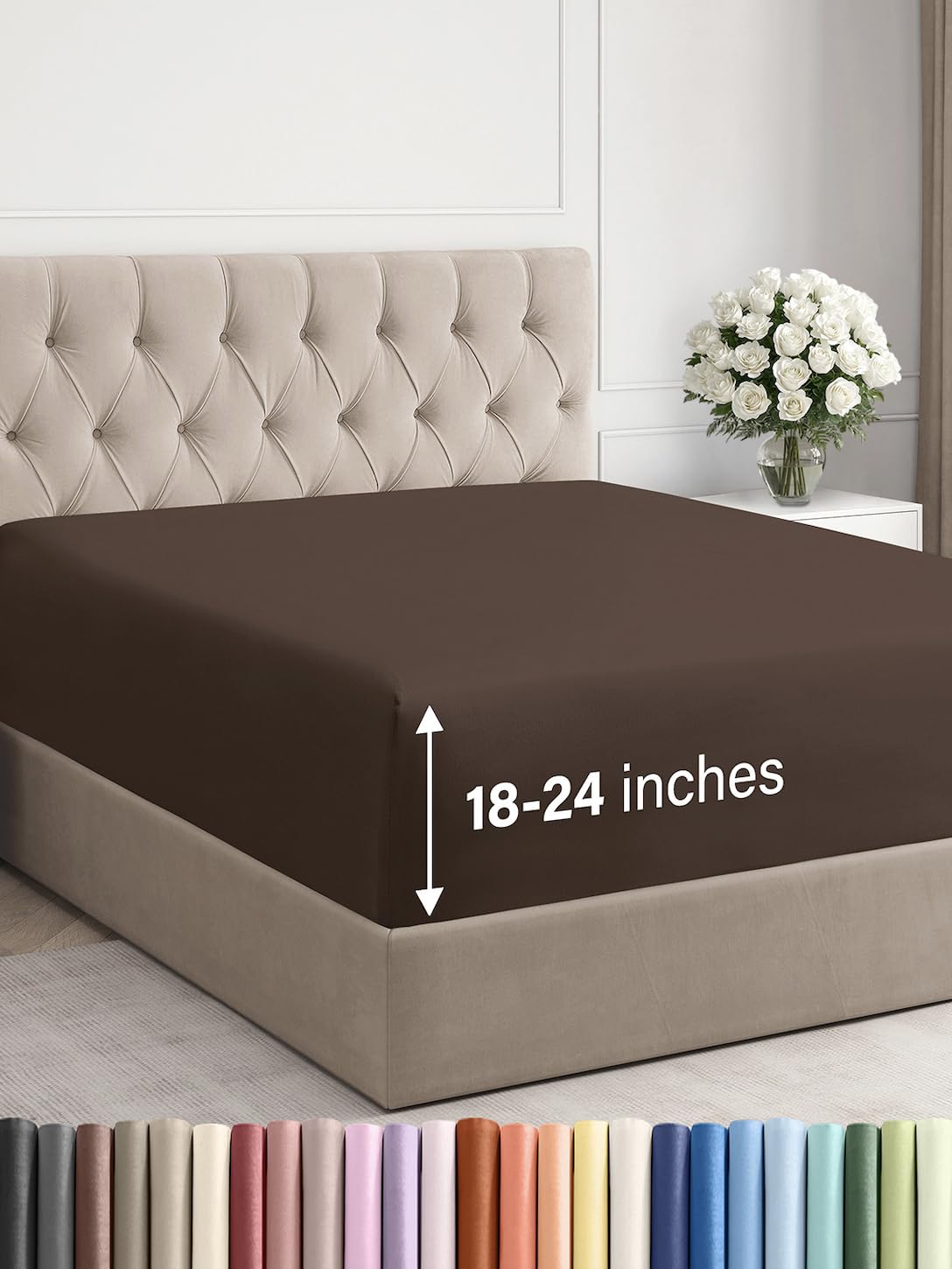 Photo 1 of Extra Deep King Fitted Sheet - Hotel Luxury Single Fitted Sheet Only - Easily Fits 18 inch to 24 inch Mattress - Ultra Soft, Wrinkle Free w/Extra Deep Pockets - Easy-Care, Breathable & Comfy - Brown