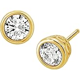 Amazon Essentials Platinum or Gold Plated Sterling Silver Bezel Set Stud Earrings made with Infinite Elements Zirconia (previously Amazon Collection)