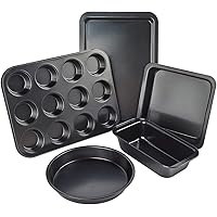 Nonstick Bakeware Set, 5 Pcs Bakeware Include Cookie Sheet, Loaf Pan, Square Pan, Round Cake Pan, 12 Cups Muffin Pan