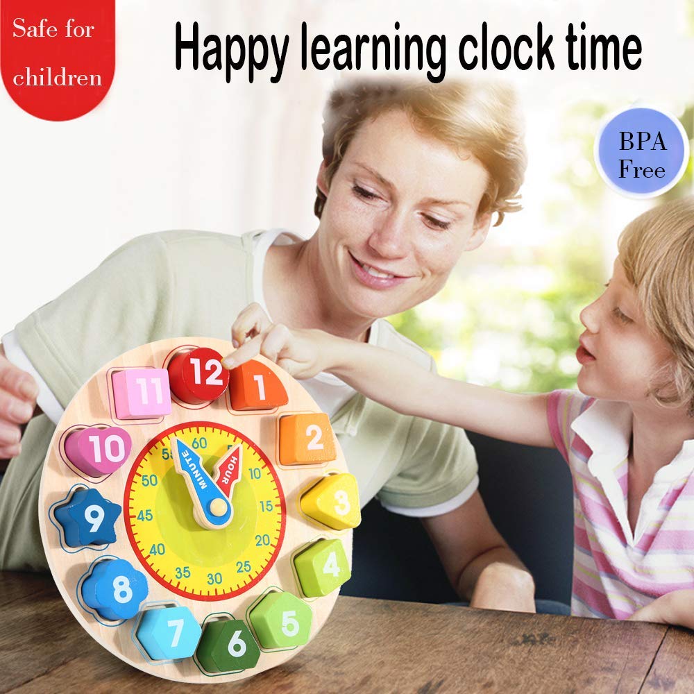 Wondertoys Wooden Shape Sorting Clock Toddlers Gifts Educational Toy