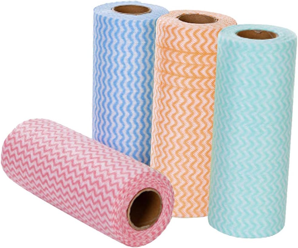 4 Roll Multi Color Kitchen Disposable Towels Non Stick Oil Wiping Rags Cleaning Towel Multi-uses Nonwoven Dish Cloths (25 Sheets /Roll )