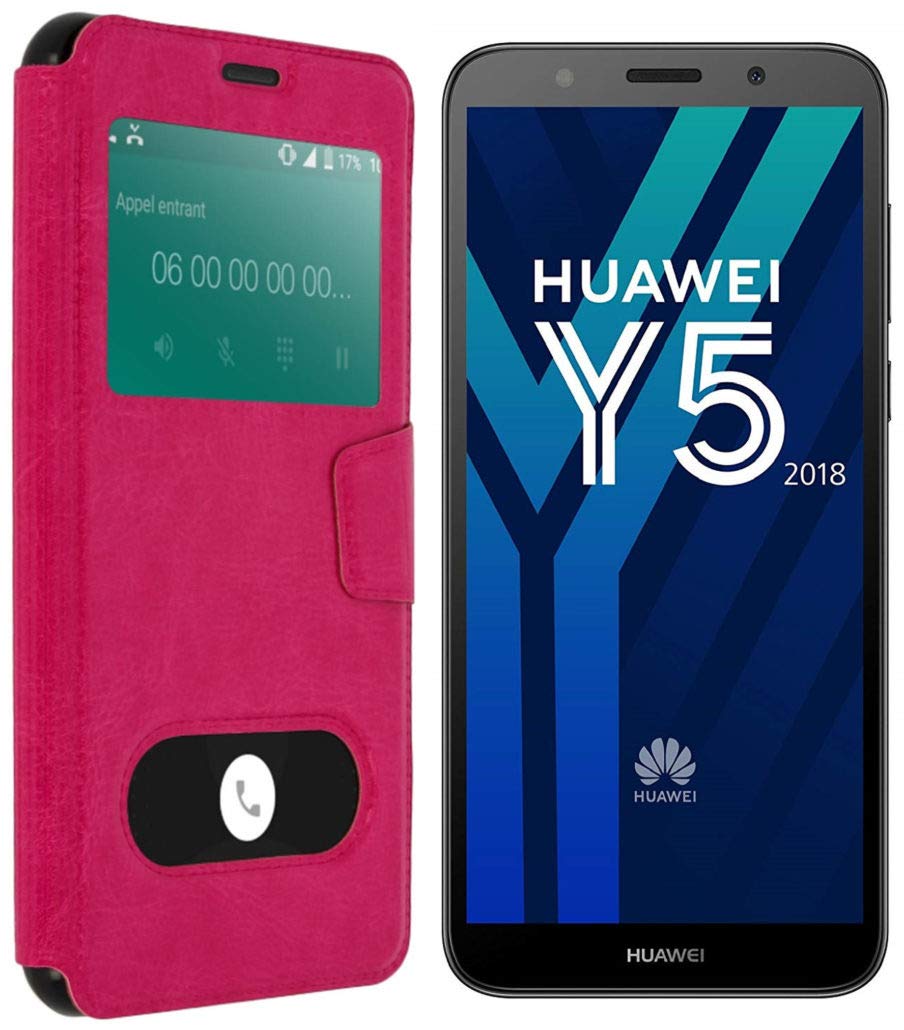 iPOMCASE Coque Décrochage Appel pour 5.45" Huawei Y5 2018, Rose