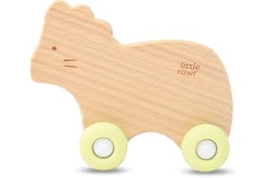 LITTLE RAWR Wooden Baby Toys Car for Toddlers 1-3, Montessori Toys for Babies 0-6-12 Months, BPA Free, Phthalates Free, PVC Free, Wooden Baby Toys for 1 Year Old Girl Boy Birthday Gift (Lion)