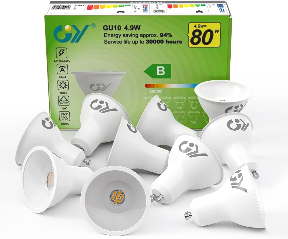 GY GU10 LED Bulb 4.9W 780lm 3000K Warm White 110° Non Dimmable Pack of 10
