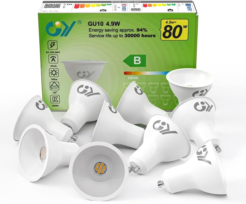 GY GU10 LED Bulb 4.9W 780lm 3000K Warm White 110° Non Dimmable Pack of 10