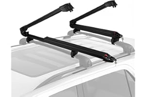 Koarigo Ski & Snowboard Rack Car Roof with Sliding Extension, Ski Rack with Anti-Theft Lock, Universal Ski Roof Rack, Fits 6 