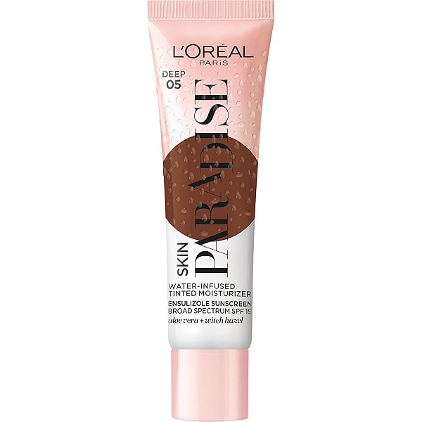 L’OREAL PARIS SKIN PARADISE WATER-INFUSED TINTED MOISTURIZER WITH BROAD SPECTRUM SPF 19 SUNSCREEN LIGHTWEIGHT, NATURAL COVERAGE UP TO 24H HYDRATION FOR A FRESH, GLOWING COMPLEXION, DEEP 05, 1 FL OZ