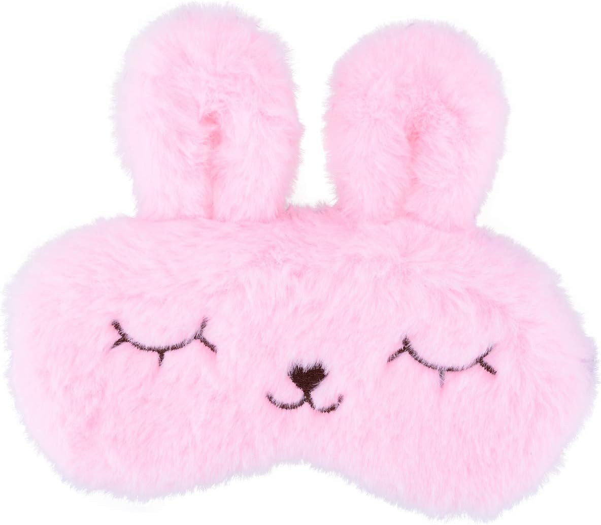 Ulife Mall Funny Easter Bunny Sleep Eye Mask Fluffy Plush Blindfold for Sleeping Travel Eye Mask with Adjustable Elastic Band Sleeping Masks Eye Cover for Children Girls Boys Women Pink