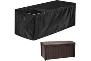 Patio Deck Box Cover Skyour Heavy Duty 420D Oxford Waterproof Bench Outdoor Storage Deck Boxes Covers Garden Furniture Table Ottoman Dust Cover (Black, S: 48x24x22in)