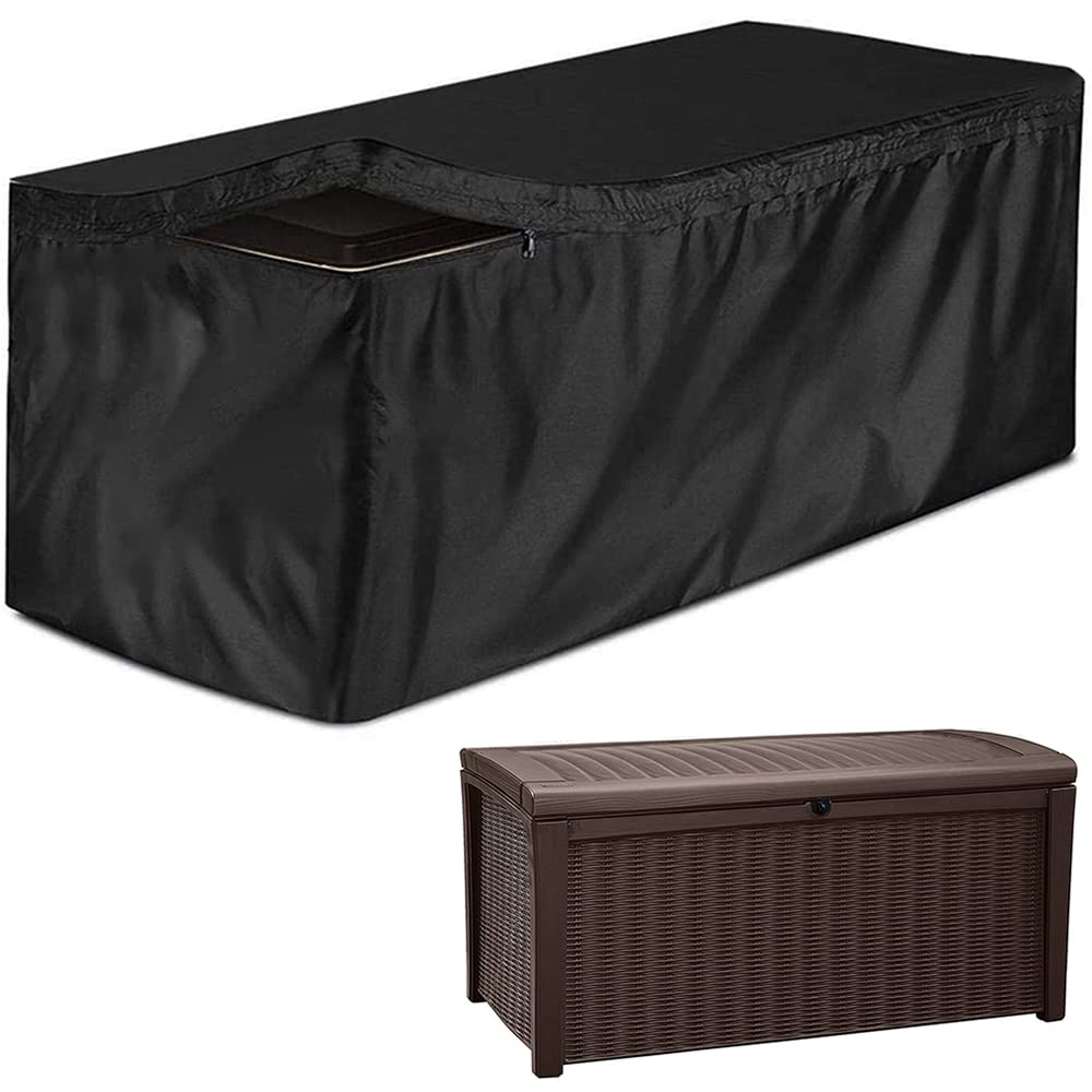 Skyour Patio Deck Box Cover Heavy Duty 420D Oxford 100% Waterproof Bench Outdoor Storage Deck Boxes Covers Garden Furniture Table Ottoman Dust Cover (L: 62x32x28in, Black)