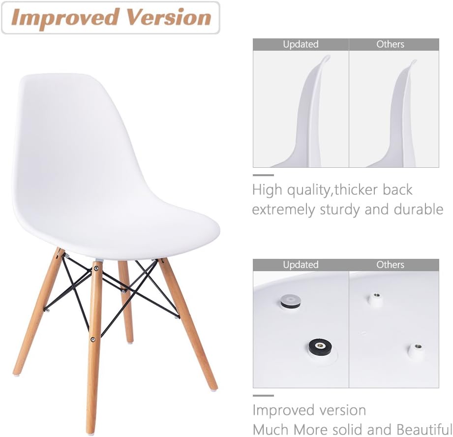 Furmax Pre Assembled Style Mid Century Modern DSW Shell Lounge Plastic Kitchen, Dining, Bedroom, Living Room Side Chairs Set of 4, White - Chairs