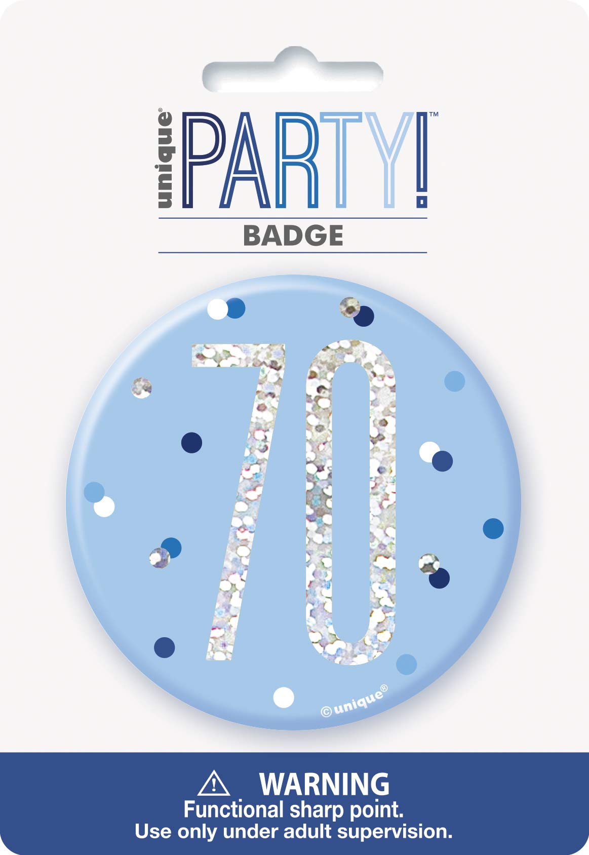 Unique Party 83524-3" Glitz Blue & Silver 70th Birthday Badge