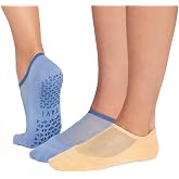 TAVI Maddie Pilates Socks for Women, 2-Pack Golden/Soft Blue, Small | Soft Organic Cotton Knit, Patented Non-Slip Grip Sole, Breathable Mesh Top, Arch Band Support, Wear for Yoga, Barre, Lagree